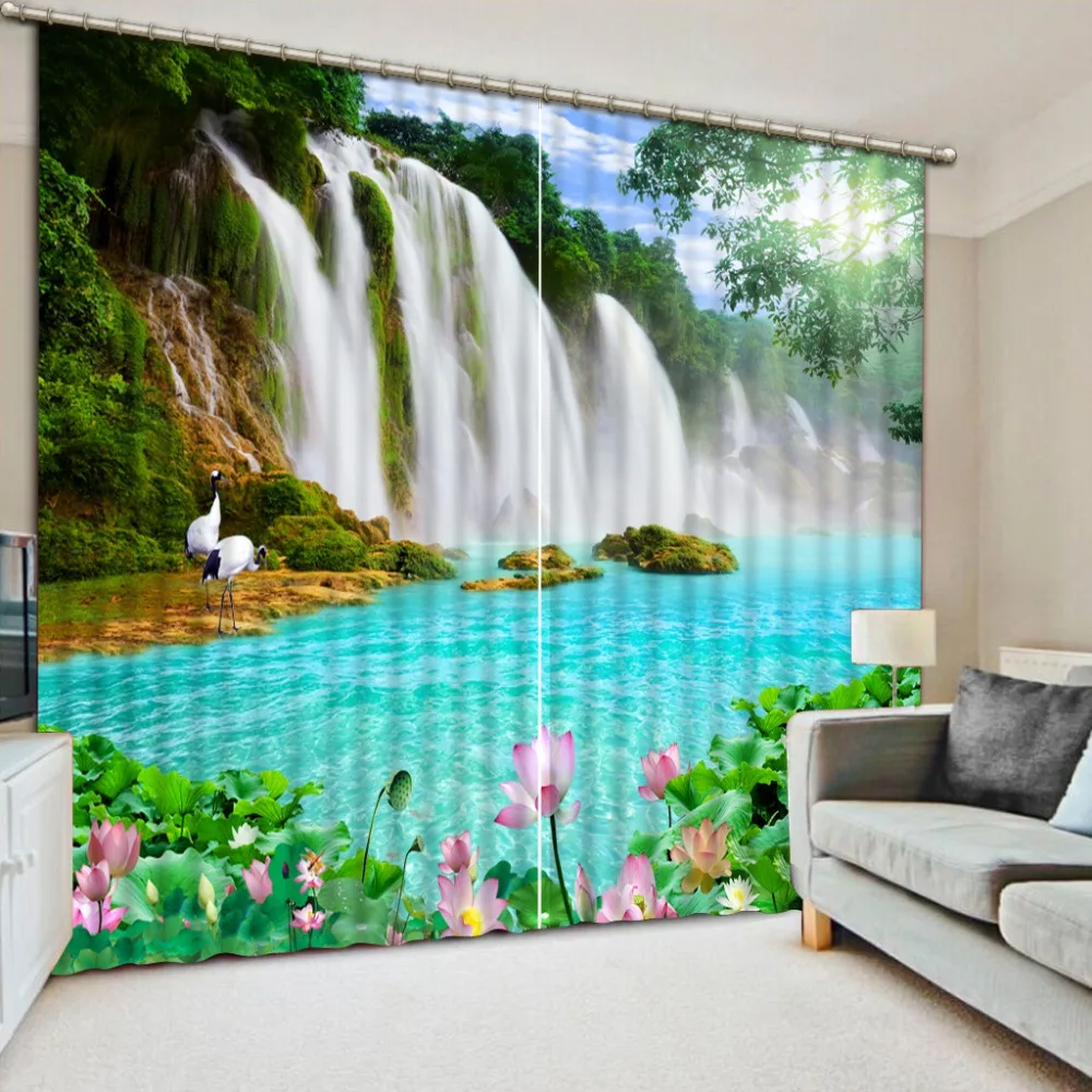 

Waterfall landscape Decoration Curtain Blackout 3d Window Curtains For Living room Bedroom Photo Printing Curtains