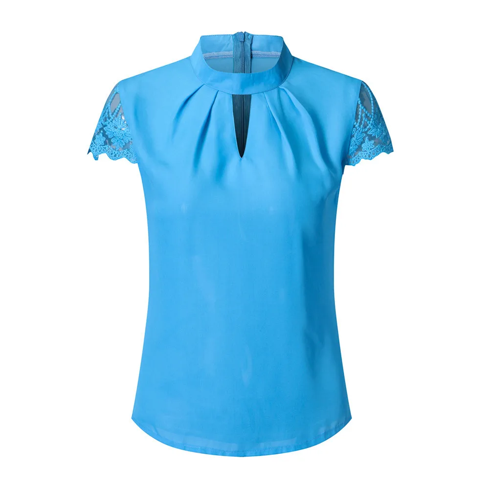 

Women Blouse Casual Chiffon Short Sleeve Splice Lace woman shirt top women blouses of fashion 2020 plus size tops