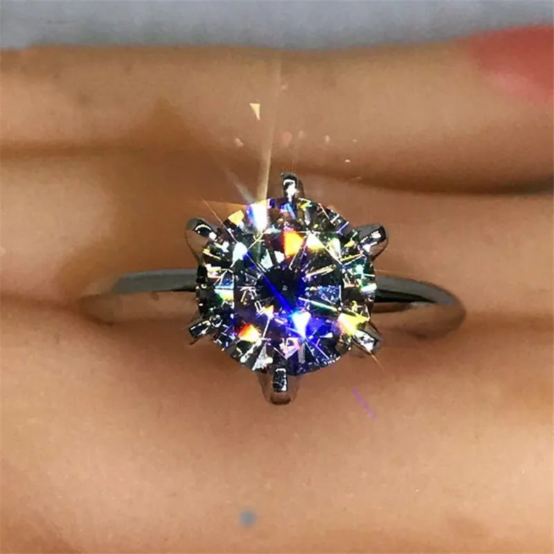 Косынка 100% Soild 925 Серебряное кольцо 1ct Сона 5A цирконием cz Обручение обручальное