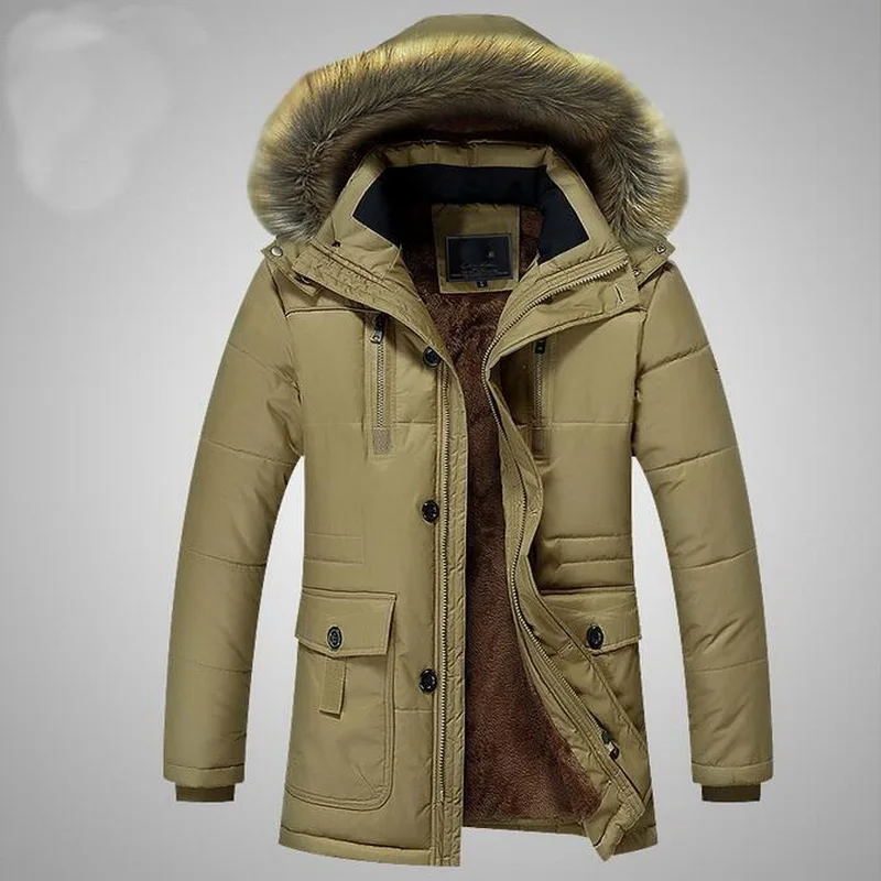Male Coat Windproof Outerwear Faux Fur Parka Winter Coat  Men Thick Jacket Down Parkas Warm Hooded Fleece Parkas M-5XL