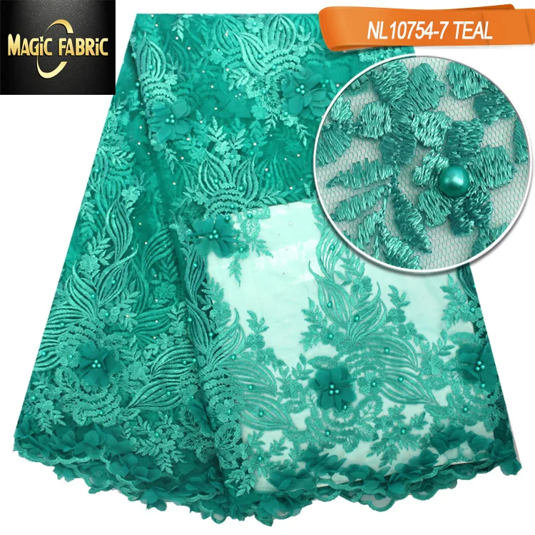 

African Lace Fabric 2019 3D Flowers Beaded Tulle Lace Fabric High Quality Beautiful French Tulle Lace Fabric NL10754