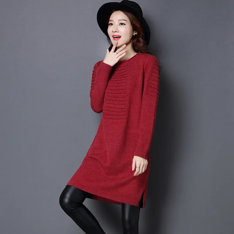 2021 New Autumn Winter Warm Women Sweater Dress Korean Loose Thicken Elasticity Lady Long Knit Sweaters Casual Female Pullovers | Женская