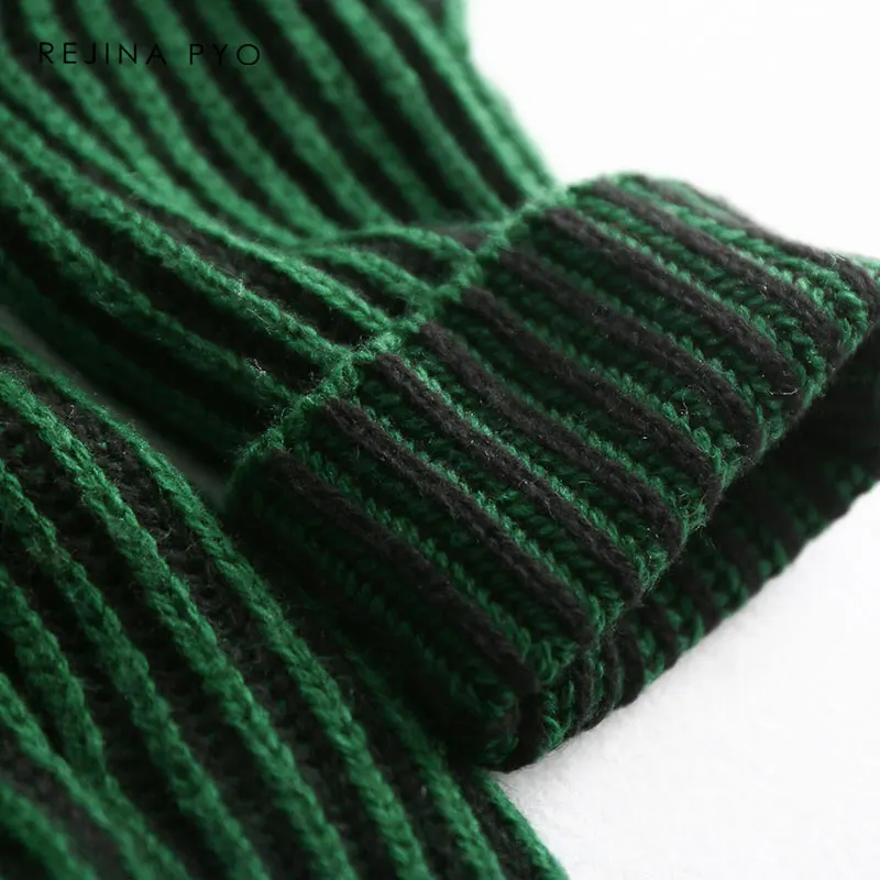 BIAORUINA Women High Quality Chic Contrast Color Striped Solid Knitted Sweater Pullovers Turtleneck 2019 Spring New Arrival | Женская