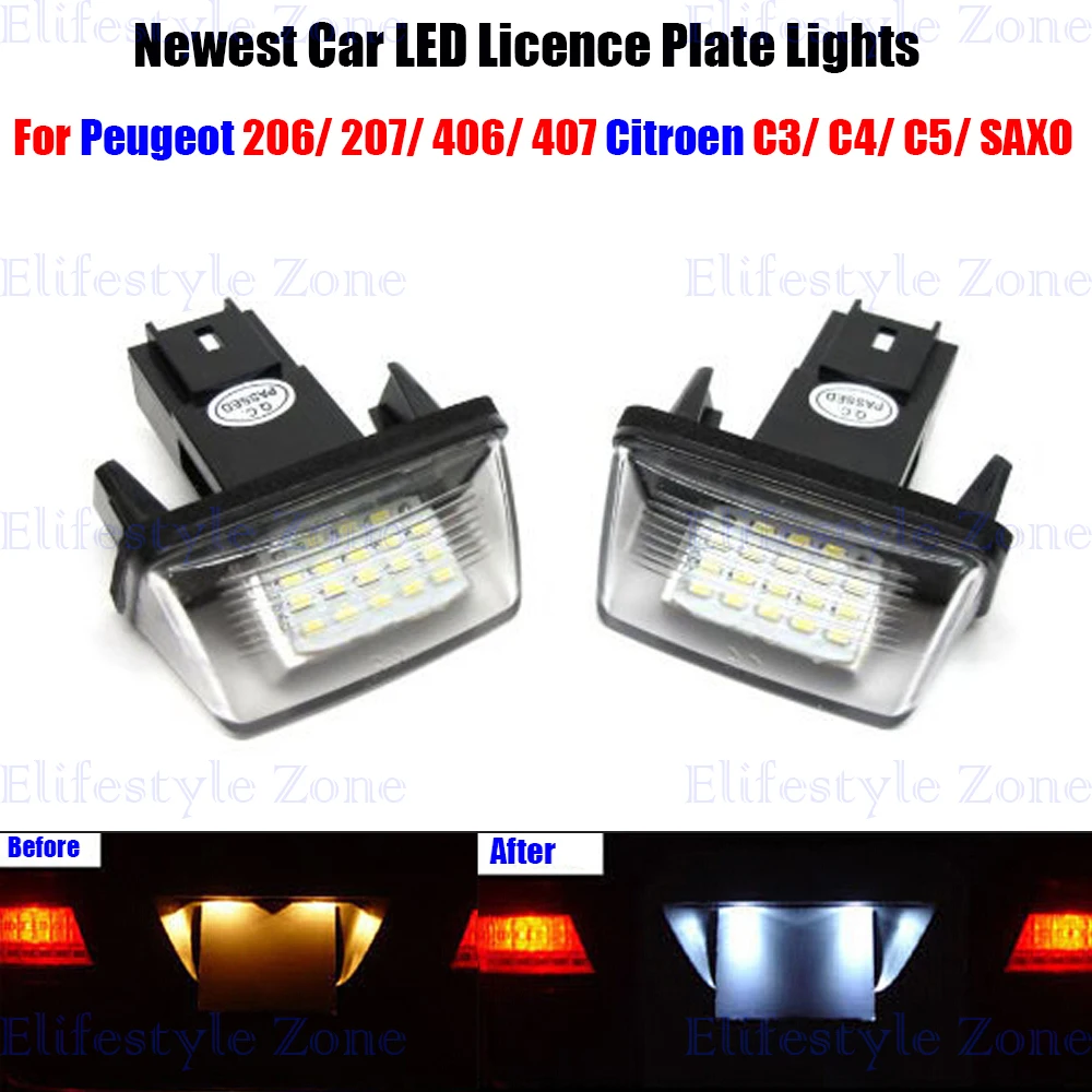 

2 светодиодный ных лампы для номерного знака, без ошибок, 18 светодиодный для Peugeot 206 207 307 308 406 5008 Citroen C3 C4 C5 C6 Berlingo SAXO