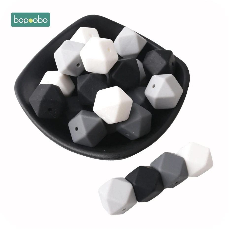 Gray Series Bopoobo 100 шт 17 мм Силиконовые шестигранные шарики силиконовые Детские Прорезыватели силиконовые бусины для ожерелья безопасные игрушки силиконовые крошечные стержни - Цвет: Gray Series