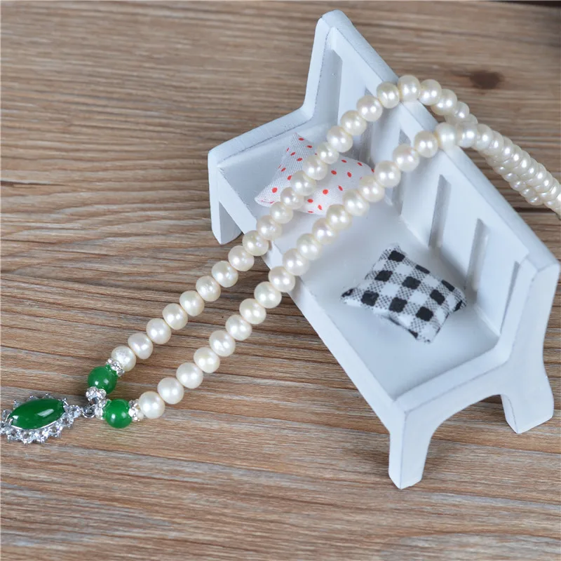 Bread shaped natural pearl necklace green heart pendant sweater chain mother's day gifts fashion jewelry wholesale YR205 | Украшения и
