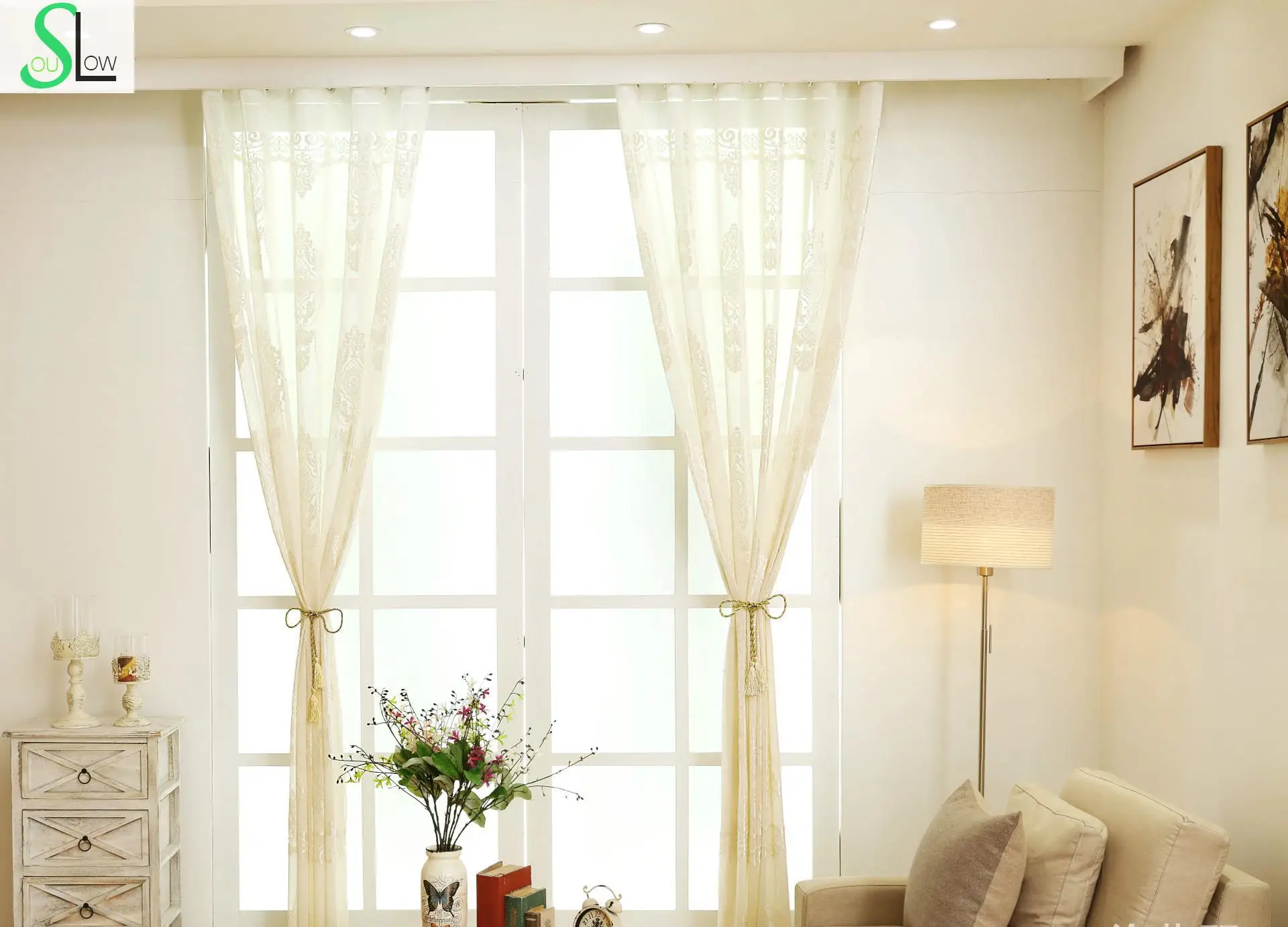Белая прозрачная бархатная занавеска Slow Soul французское окно европейские