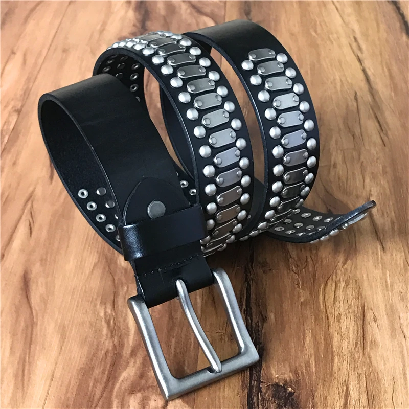 

Leather Belt Men Cowboy Belts Heavy Metal Men Belt Wide Punk Hip Hop Ceinture Homme Male Jeans Belt Mujer TBT0089
