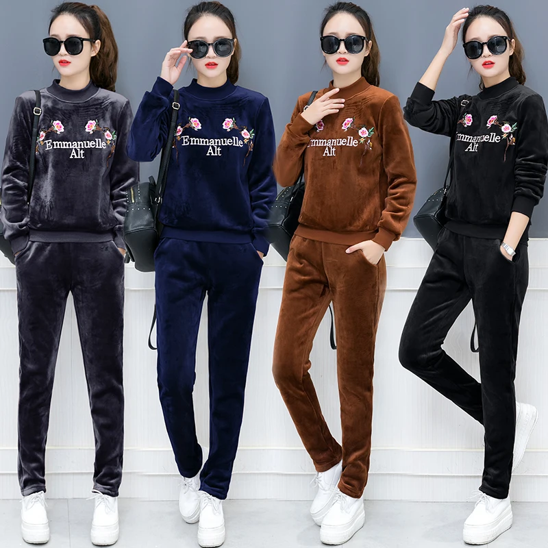 

women pullovers hoodies pants velvet Pleuche suit new winter korean fashion leisure fleece two-piece clothing set warm outfit