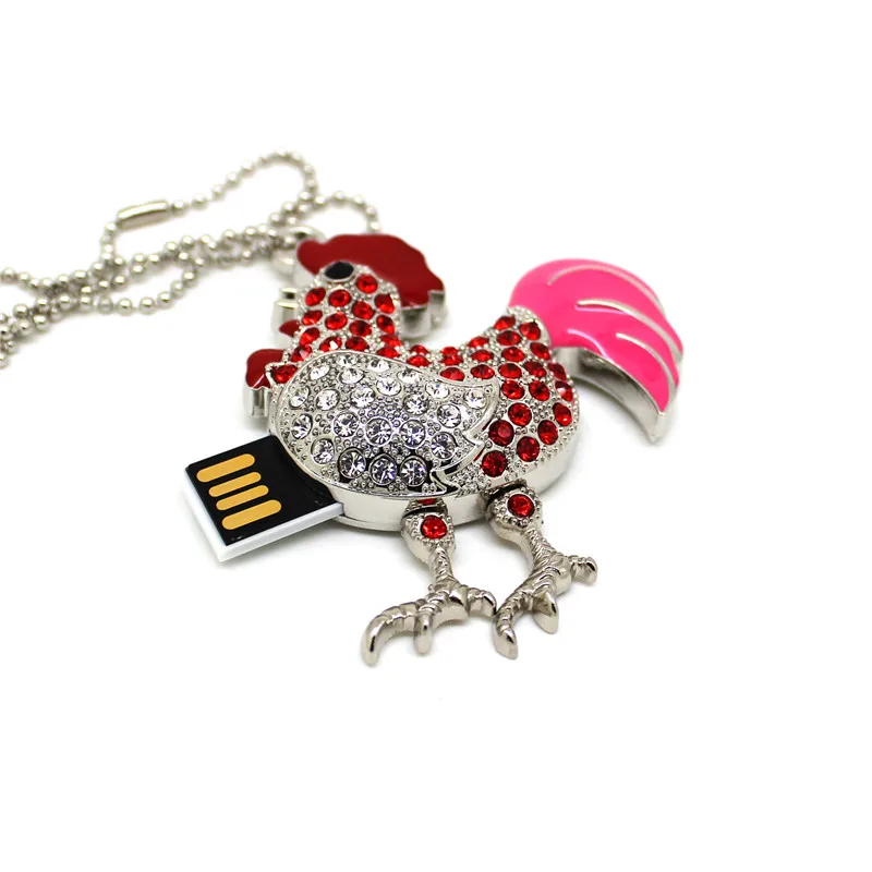 С украшением в виде кристаллов курица USB флэш-накопитель ожерелье ручки-Флэш
