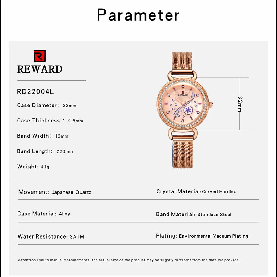 Женские часы Rewards Rose роскошные брендовые браслет водонепроницаемые дропшиппинг