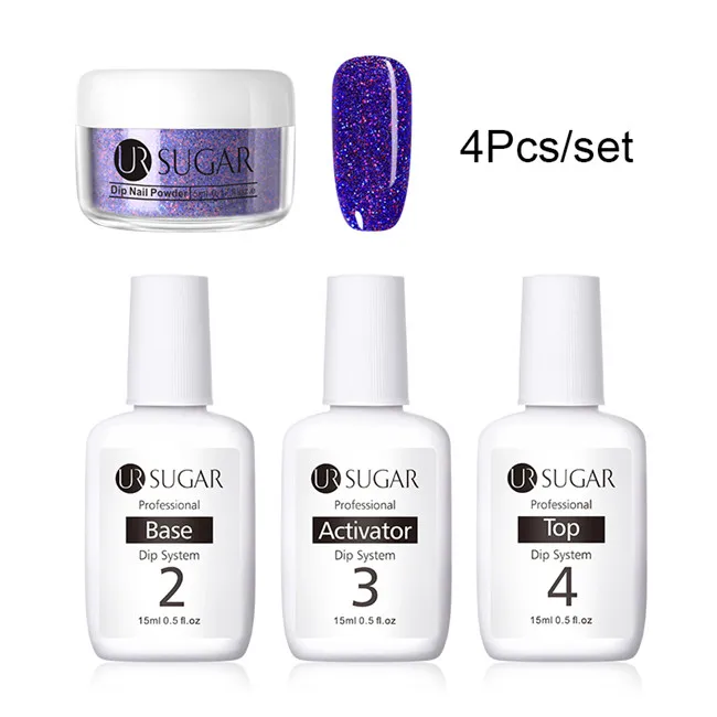 4Pcs set 14 Ur Sugar 5 мл блеск окунания ногтей порошок мерцающий голографический пигмент Пыль порошок украшение натуральный сухой без лампы лечения набор - Цвет: 4Pcs set 14