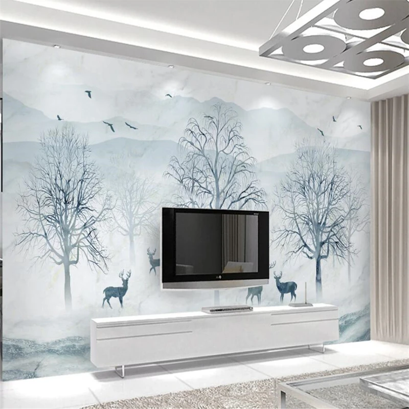 wellyu Marble pattern Nordic abstract forest Elk TV background wall decoration painting custom large mural green wallpaper | Обустройство