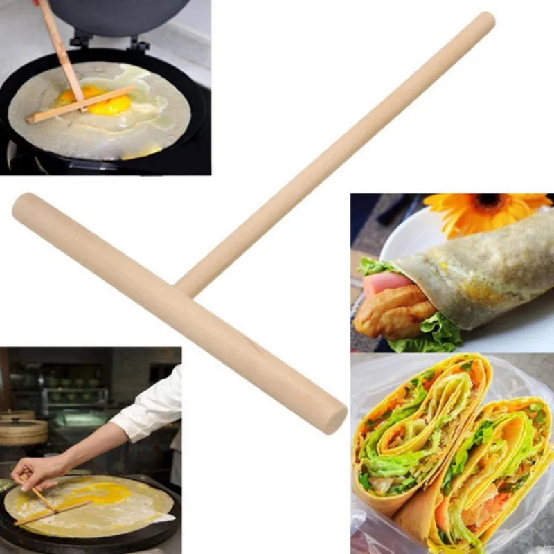 

Wooden Rake Practial T Shape Crepe Maker Pancake Batter Wooden Spreader Stick Home Kitchen Tool Kit DIY Use