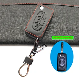 Black Кожаный чехол для ключей, держатель для Citroen C3 C4 Xsara Picasso Berlingo C5 C8 для peugeot, 3 кнопки, складной защитный чехол - Название цвета: Black
