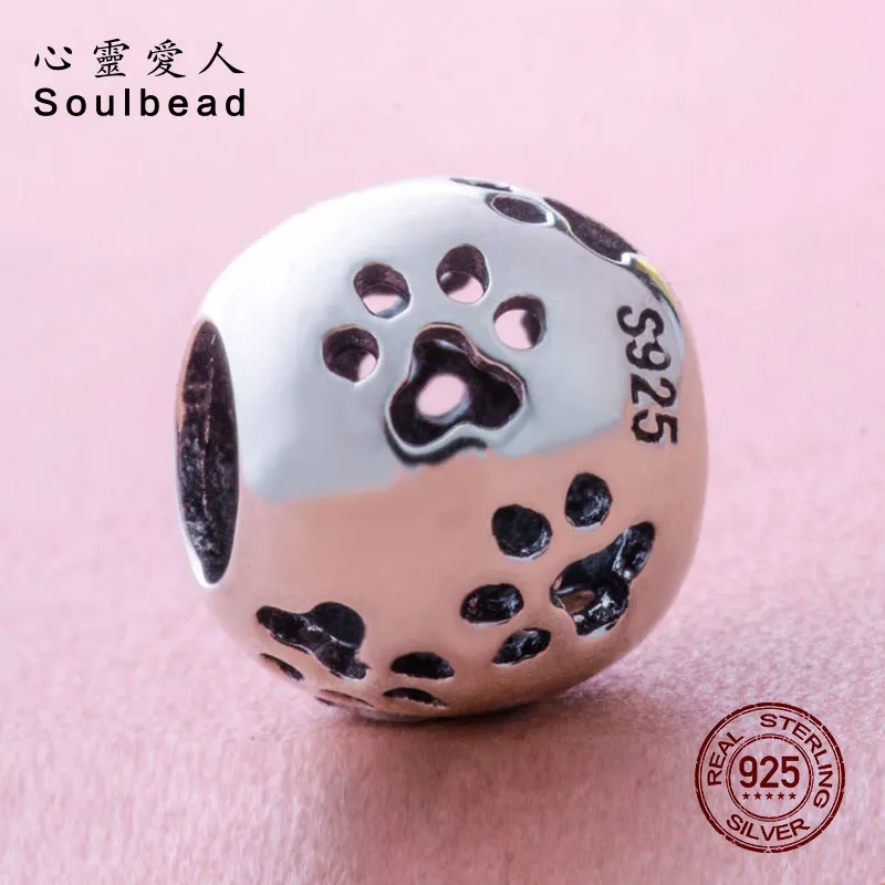 Soulbead Европейский 925 пробы серебро ажурные следы лап шарма бусины соответственные