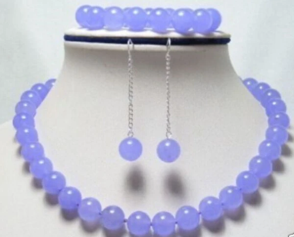 $wholesale_jewelry_wig$ Natural 10mm Purple Lavender Jade Beads Necklace Bracelet Earrings Set | Украшения и аксессуары