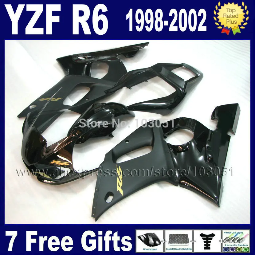 Пользовательские мотоциклетные Обтекатели для YAMAHA R6 1998 1999 2002 черный YZF 98 99 00 01 02