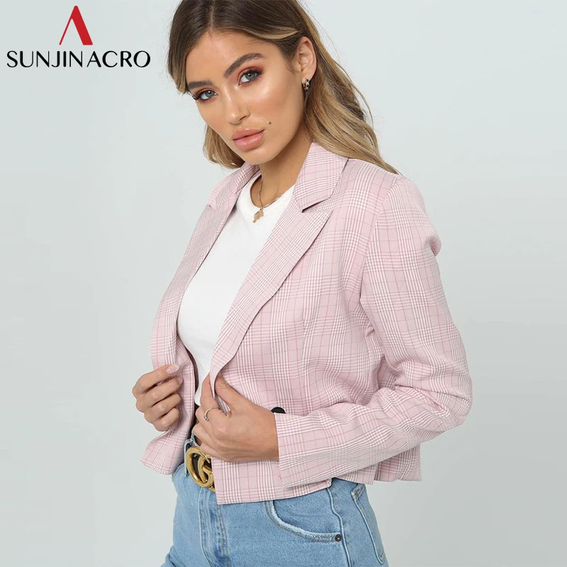 SUNJINACRO Mini Slim Blazer Short Plaid Double Breasted Blazers Womens Suit Autumn Coat Winter Office Ladies Female Jacket | Женская