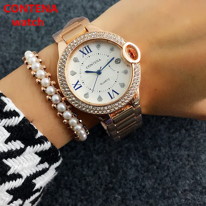 Contena женские платье часы аналоговый наручные подарки relogios feminino Новая женская