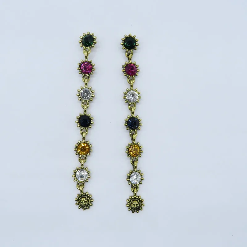 

Rongho Design Vintage colorful Crystal Leo head stud earrings for women Punk brincos Gold rhinestone wedding pendant earring