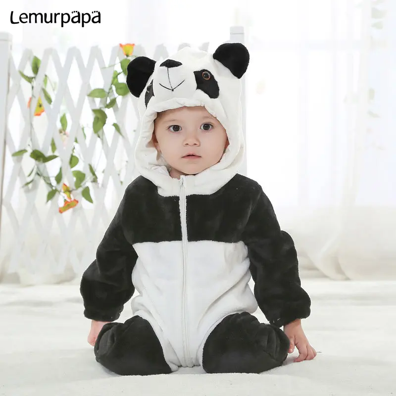 panda Комбинезон с пандой; Детский костюм; фланелевый теплый комбинезон кигурумис для новорожденных; Пижама для малышей; зимняя одежда для мальчиков и девочек; Забавный милый костюм - Цвет: panda