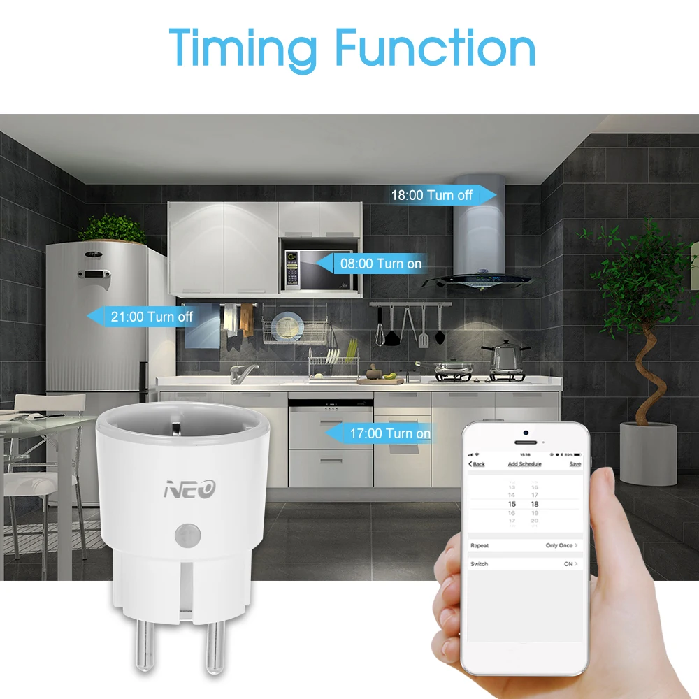 Умная розетка NEO для умного дома голосовое управление совместимо с Alexa и Google Home