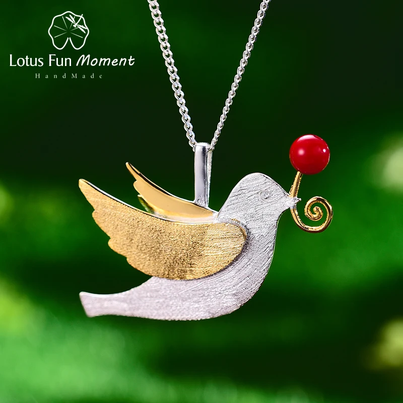 Lotus Fun Moment реального 925 пробы серебро Модные украшения Творческий полет голубь с