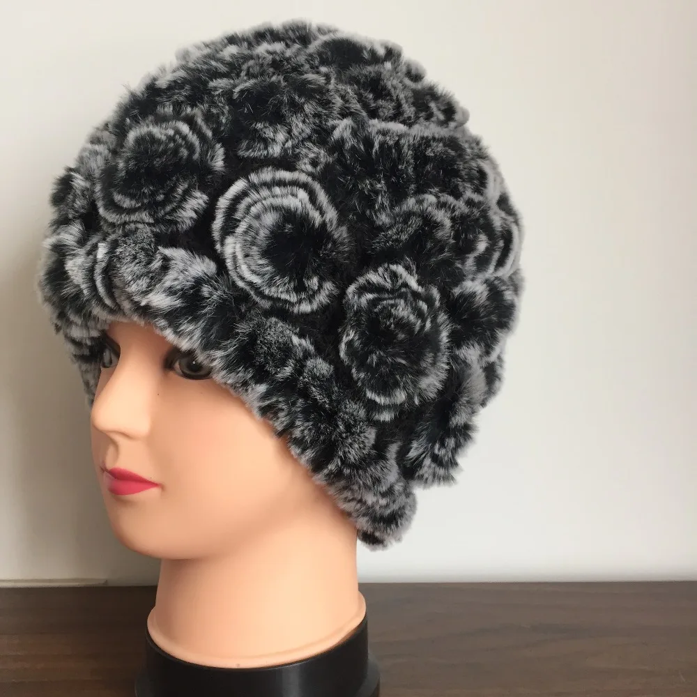 Женские вязаные шапки из меха кролика Рекс зимние теплые очаровательные TAH470