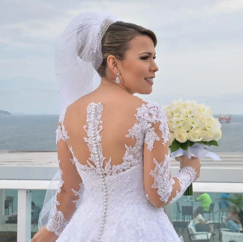 DZW703 2019 кружевное свадебное платье трапециевидной формы с длинным рукавом