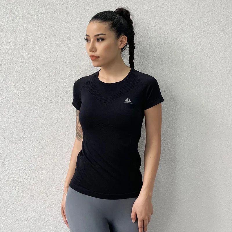 Sports Top Women Short-sleeved Stretch Fitness Clothes Yoga Shirt Female Tight-fitting Running Training Summer Slimming Solid | Спорт и