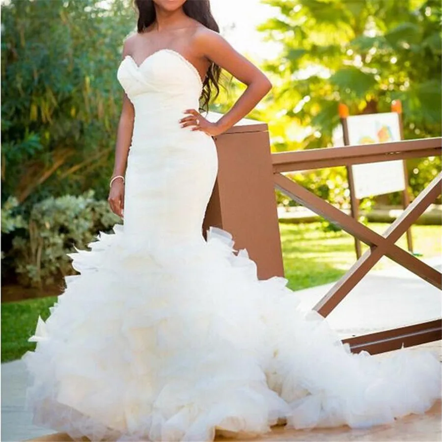 Gorgeous Garden Bridal Gowns 2016 Off the Shoulder Sweetheart Backless Ruffles White Mermaid Wedding Dresses vestido de noiva | Свадьбы и