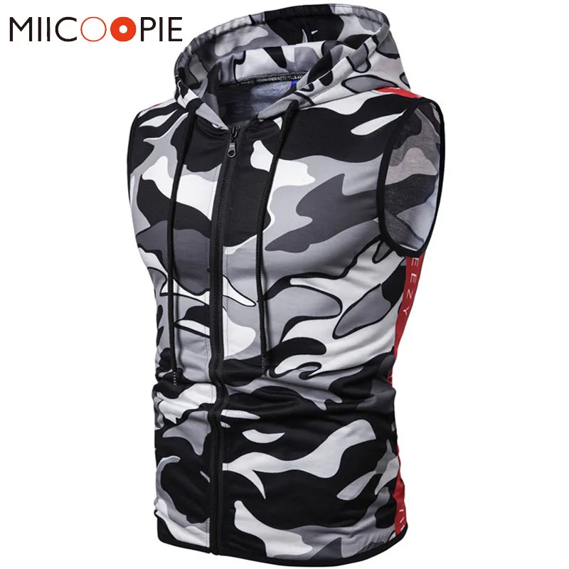 

Mens Tank Tops Shirt 2019 Summer Camouflage Gyms Bodybuilding Workout Sleeveless Hoodies Man Hooded Vest Male Camo Clothing