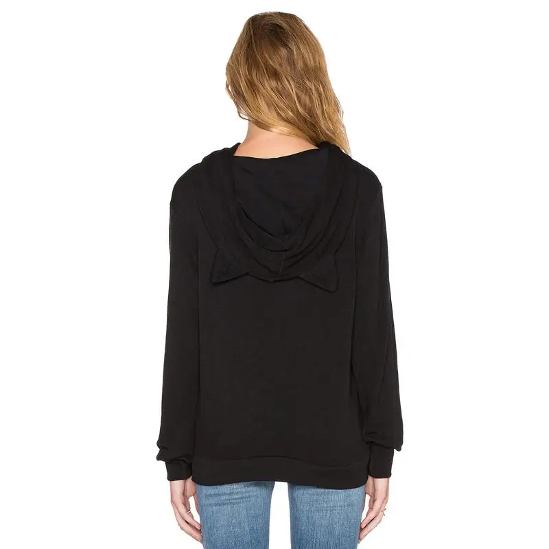 2018 модные Демисезонный толстовки женский черный Повседневное письмо печати