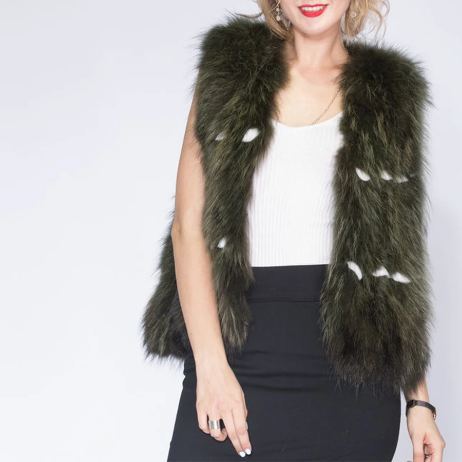 Женский жилет из меха енота и лисы короткий Стильный натурального 2021|real fox fur vest|fur