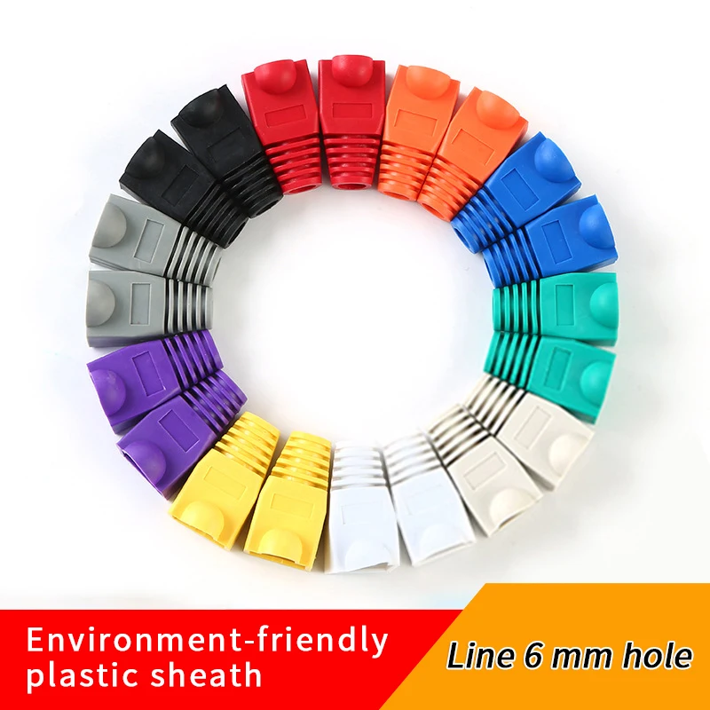 

100pcs RJ45 Plug Connector Boot Cover CAT5/6 8P8C Network Cable Strain Cap Modular Connector Plug Boot Cover Cap Random color