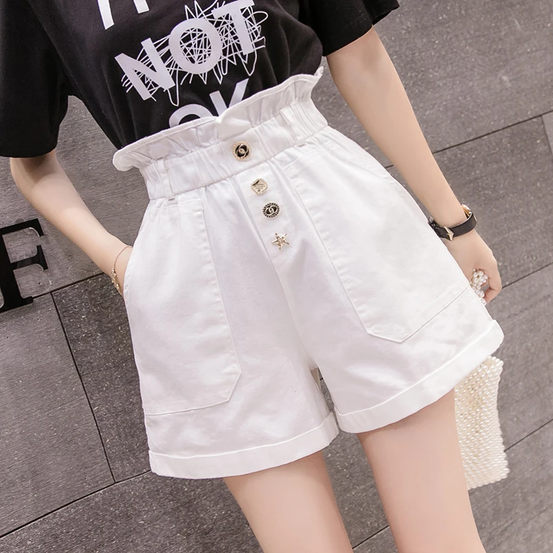 Zoki/Новые летние женские джинсовые шорты с эластичной высокой талией Свободные