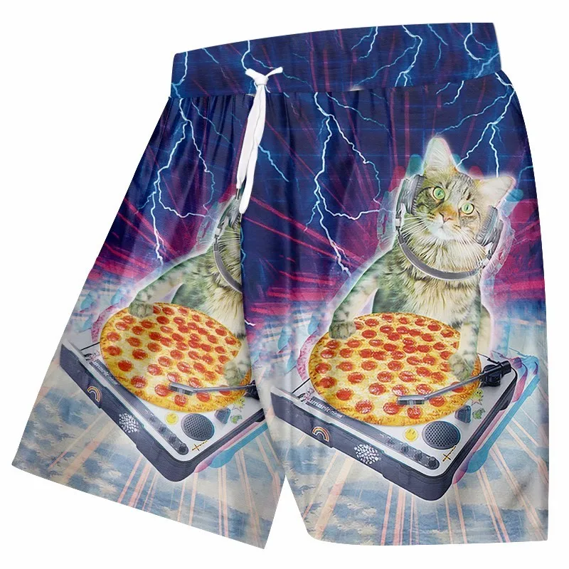 OGKB летние пляжные шорты для мужчин с забавным принтом пицца Кот Космос 3d плавки