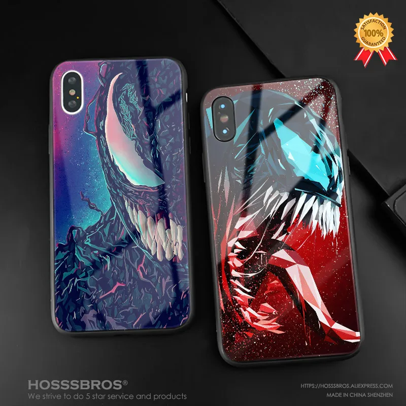 Venom Marvel роскошный гладкий Чехол для телефона, стеклянный Мягкий силиконовый чехол для iPhone 6 6s 7 8 Plus X XR XS 11 Pro max