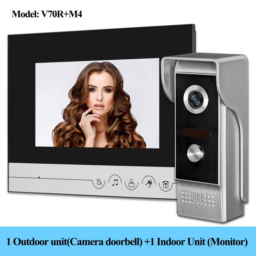 Monitor with Camera Проводной видеодомофон 7 дюймов Водонепроницаемый видео дверной звонок Дверной телефон Инфракрасное Ночное Видение 12 рингтонов для домашней системы ввода двери - Цвет: Monitor with Camera
