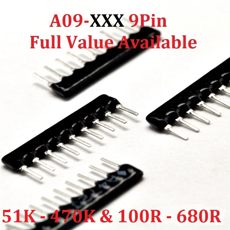 20PCS 9pin Network Resistor A09-513/563/104/154/474/101/201/221/271/331/471/511/681/J/G 51K/56K/100K /150k/470k/100/200/220R OHM