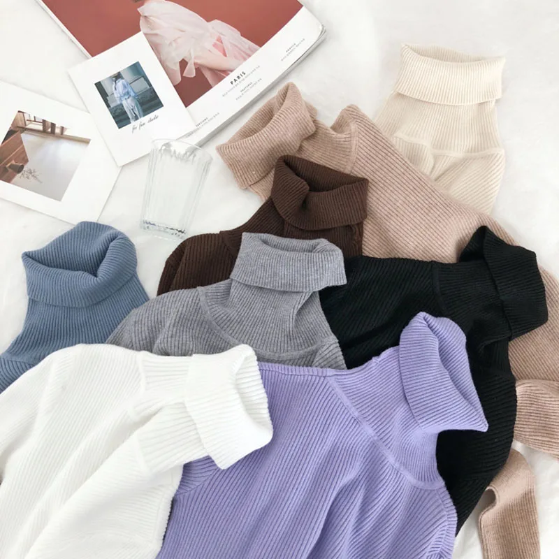 Thick Turtleneck Warm Women Sweater Autumn Winter Knitted Femme Pull High Elasticity Solid Soft Female Pullovers | Женская одежда