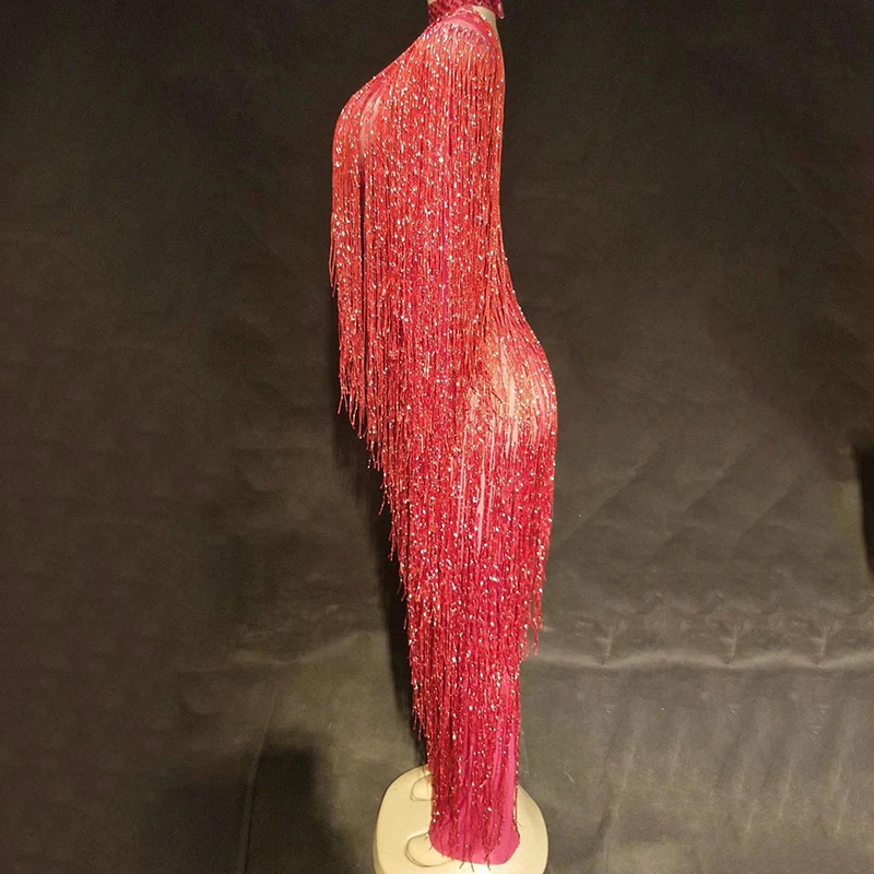 Женский джазовый танцевальный костюм длинное эластичное платье с бахромой и