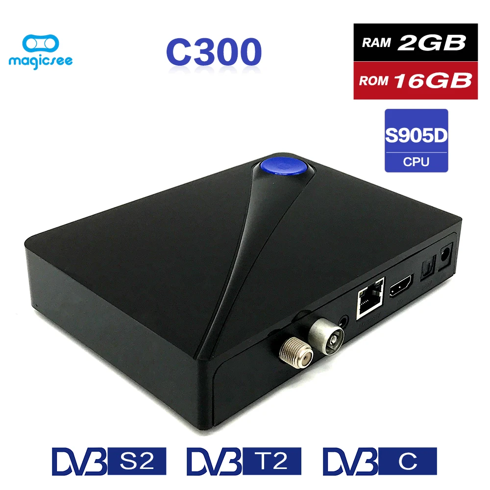 Magicsee C300 Amlogic S905D четырехъядерный 2 Гб 16 ТВ приставка DVB T2 S2 кабельная Android 7 1 4K смарт