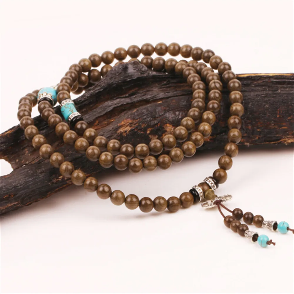 Wholesale Natural Cat's Eye Golden Silk Wood Beads Bracelet 108 Mala Gloomy Phoebe Buddhist Strand Male Ornament | Украшения и