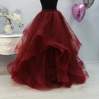 Вечерняя пышная длинная фатиновая юбка с оборками для свадебных торжеств, красивая бордовая Женская фатиновая юбка для фотографии, 2018