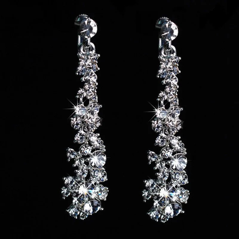 Набор свадебных украшений сережки в виде короны и ожерелья с серебряным