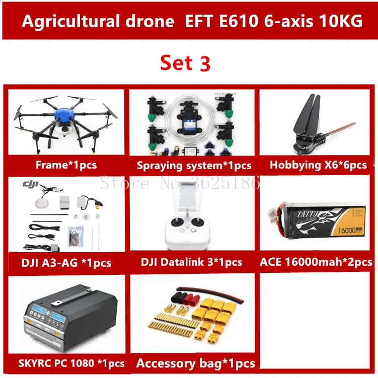 Set 3 New EFT E610 6-axis 10KG 10L Pesticide spraying system Agricultural drone - Цвет: Set 3