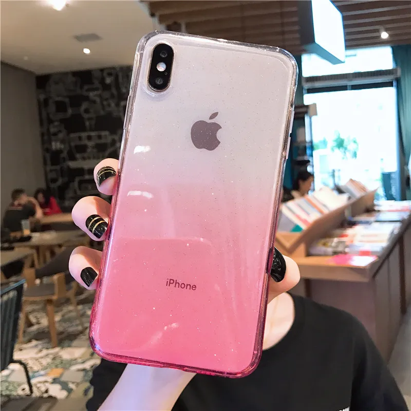 Блестящий градиентный розовый чехол для телефона iphone 6 7 8 6s Plus XS Max XR X s 7plus plus