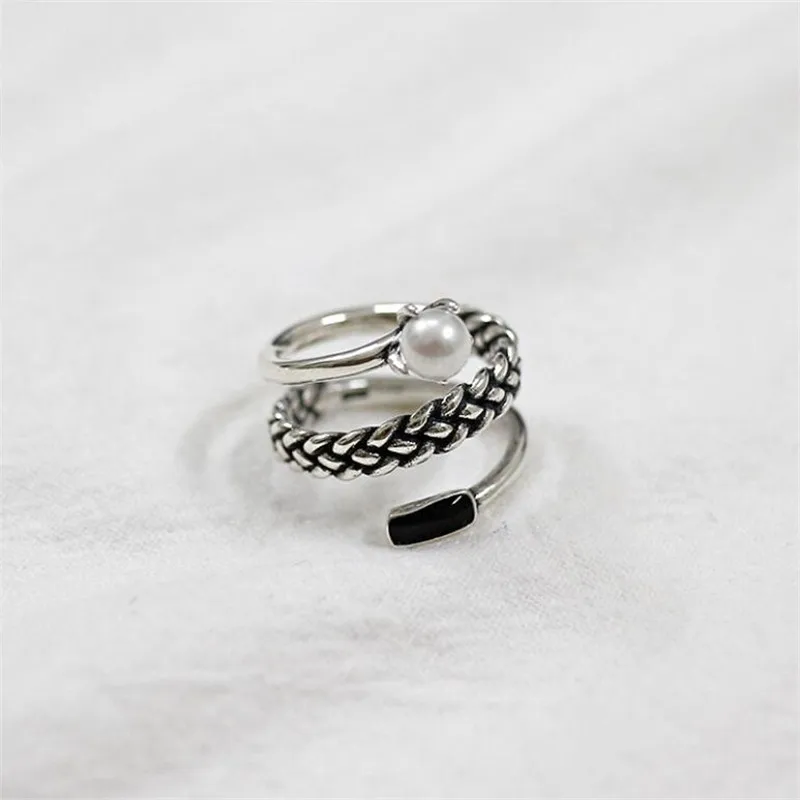 Винтажный дизайн Серебро S925 Кольца для женщин Мода Tthree Layers Weave ювелирные изделия